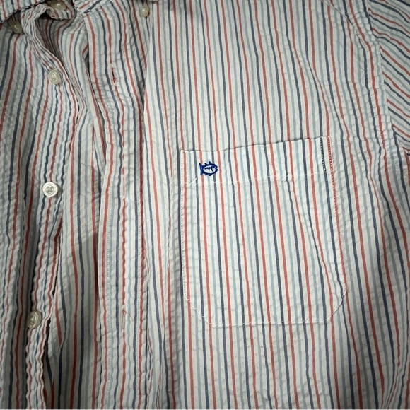 Southern Tide Striped Seersucker Short Sleeve Button Down Shirt Classic Fit L - Picture 3 of 4